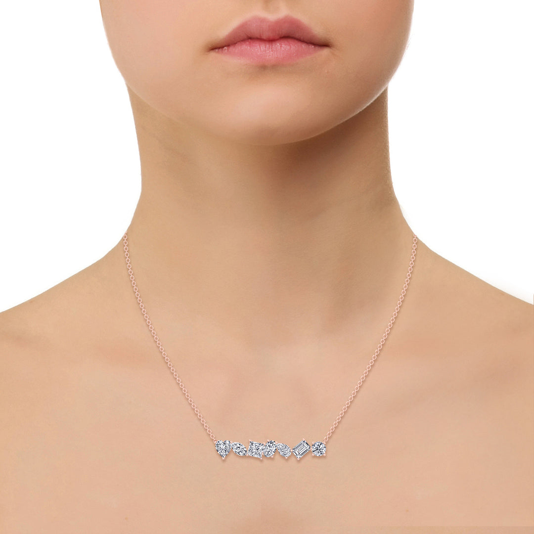 Multi Shape Natural Diamond Bar Pendant Rose