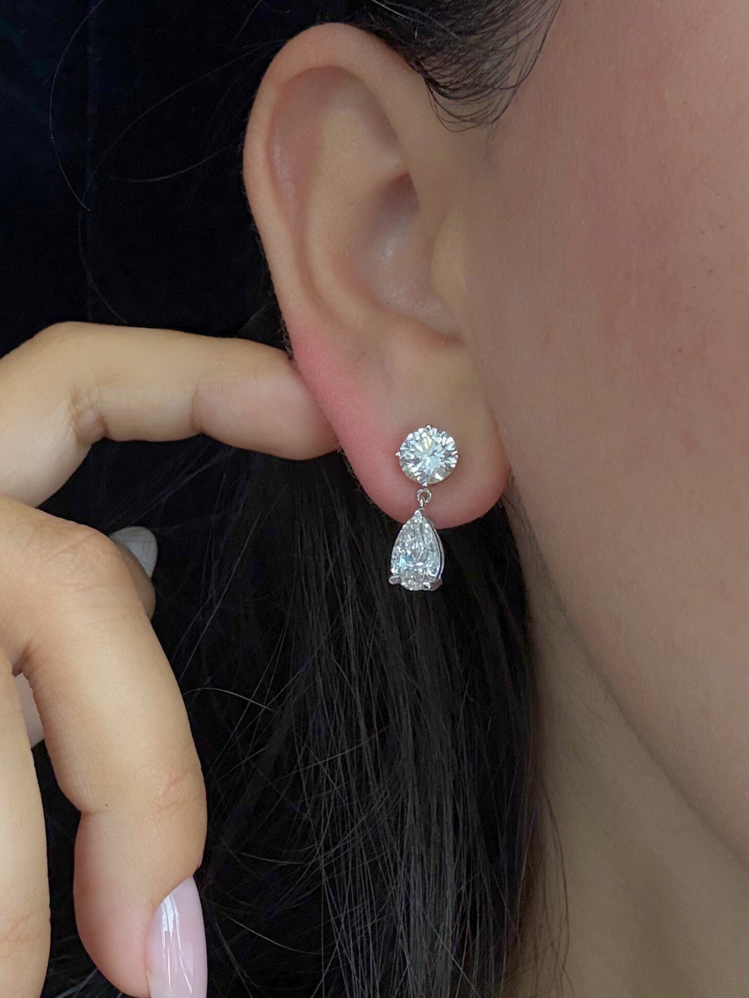 Round and Pear Shape Natural Diamond Drop Earrings