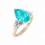 Pear Shape Natural Paraiba Tourmaline Ring with Pear Sidestones Gold