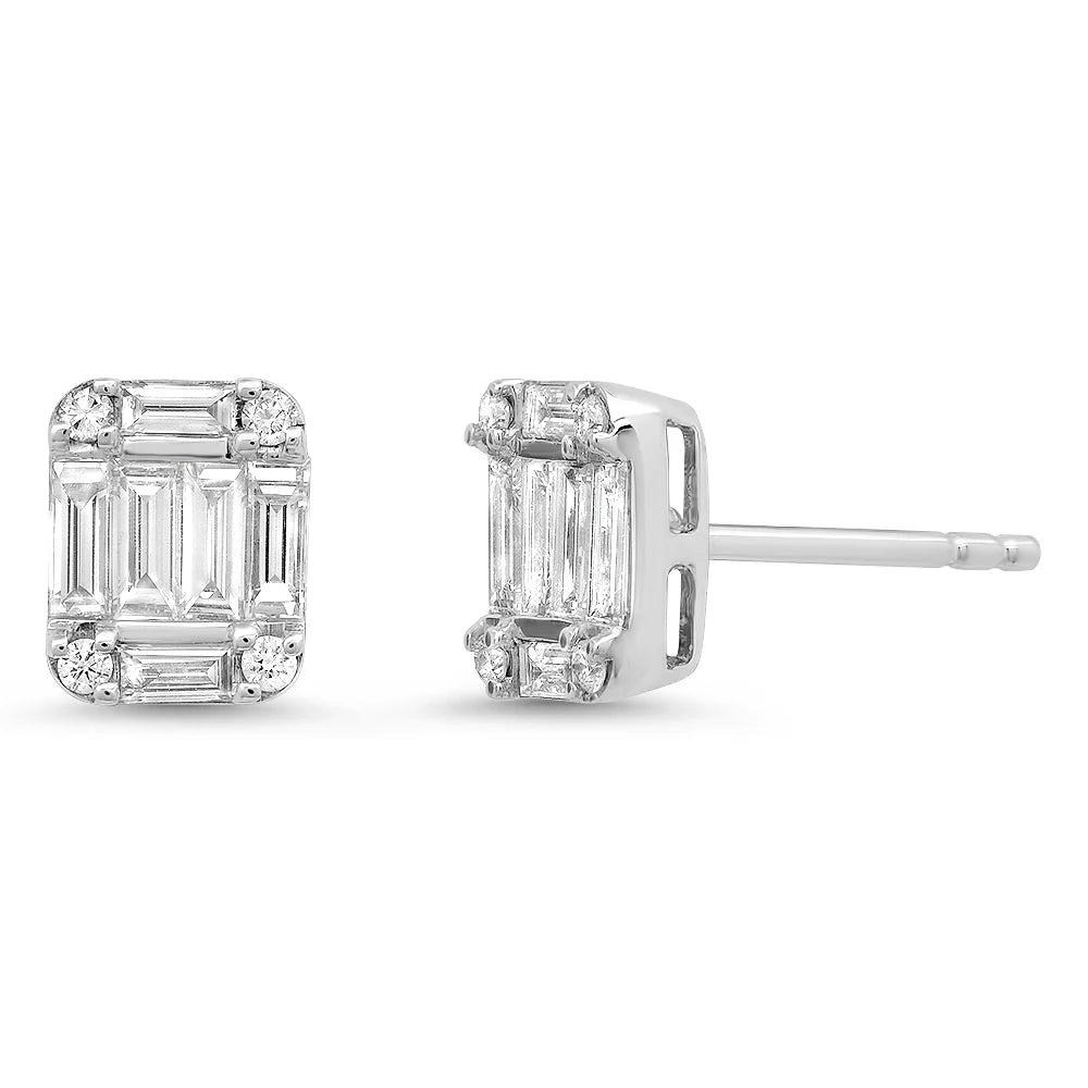 .72CTW Diamond Baguette Cluster Illusion Stud Earrings 14K White Gold