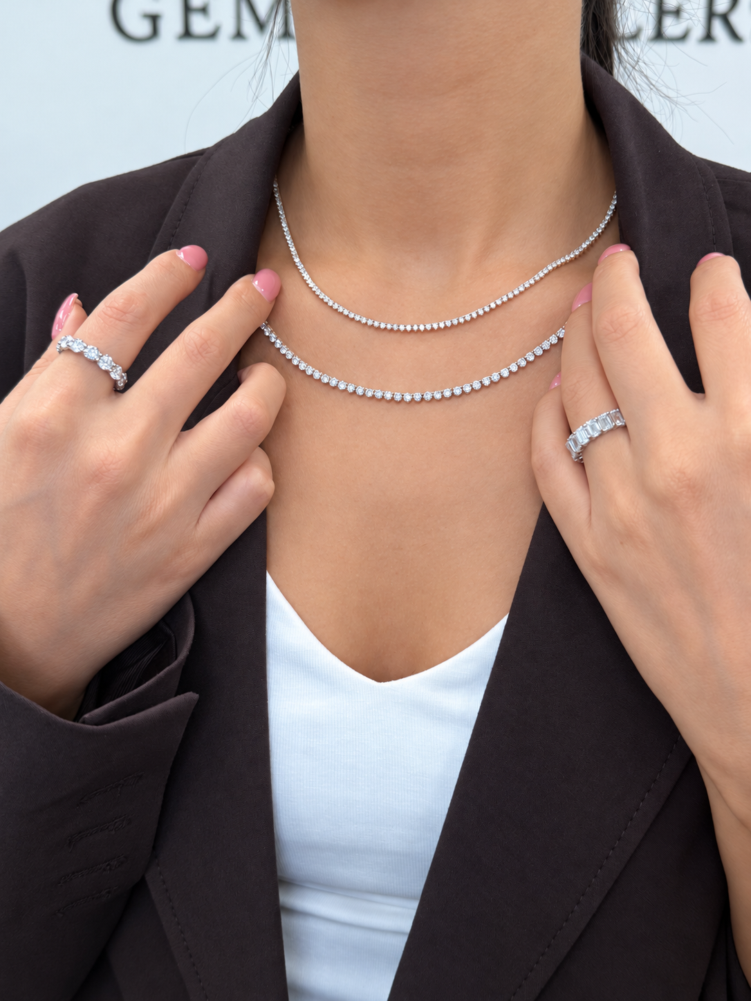 2 3 Prong Natural Diamond Tennis Necklace - Martini Style