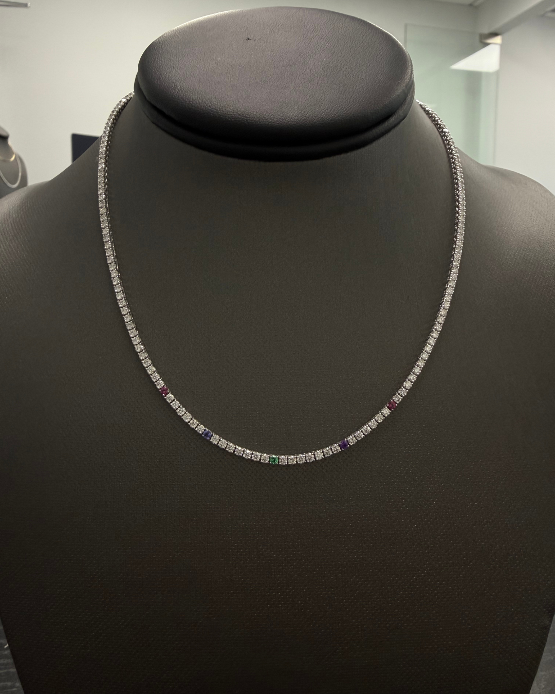 Custom Birthstone Diamond Tennis Necklace Natural Diamond Tennis Necklace 14K Solid Gold