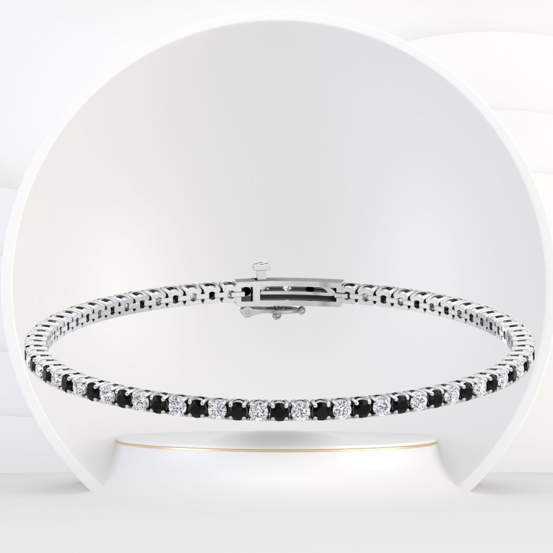 Vetera - Black and White Alternating Natural Diamond Tennis Bracelet