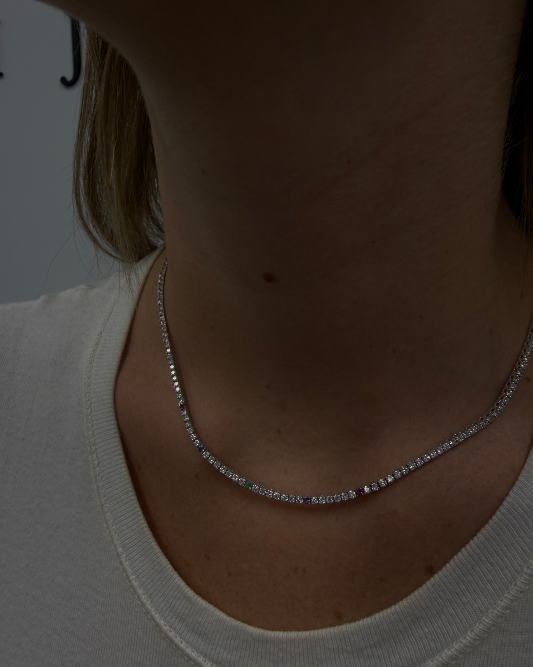 Custom Birthstone Diamond Tennis Necklace Natural Diamond Tennis Necklace 14K Solid Gold