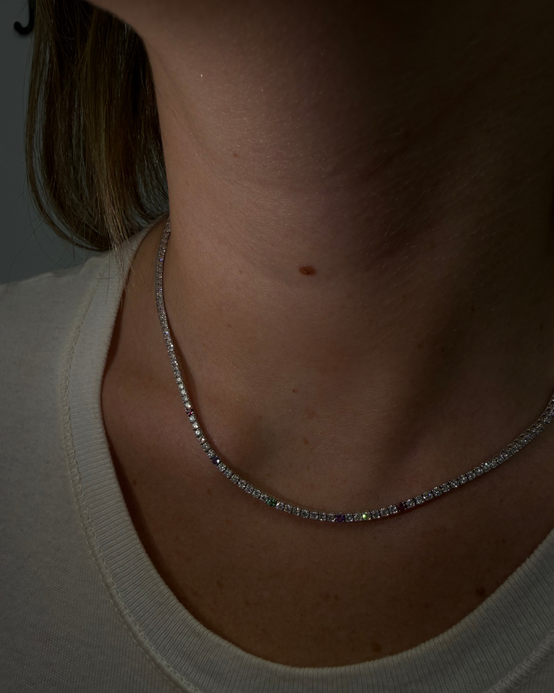 Custom Birthstone Diamond Tennis Necklace Natural Diamond Tennis Necklace 14K Solid Gold