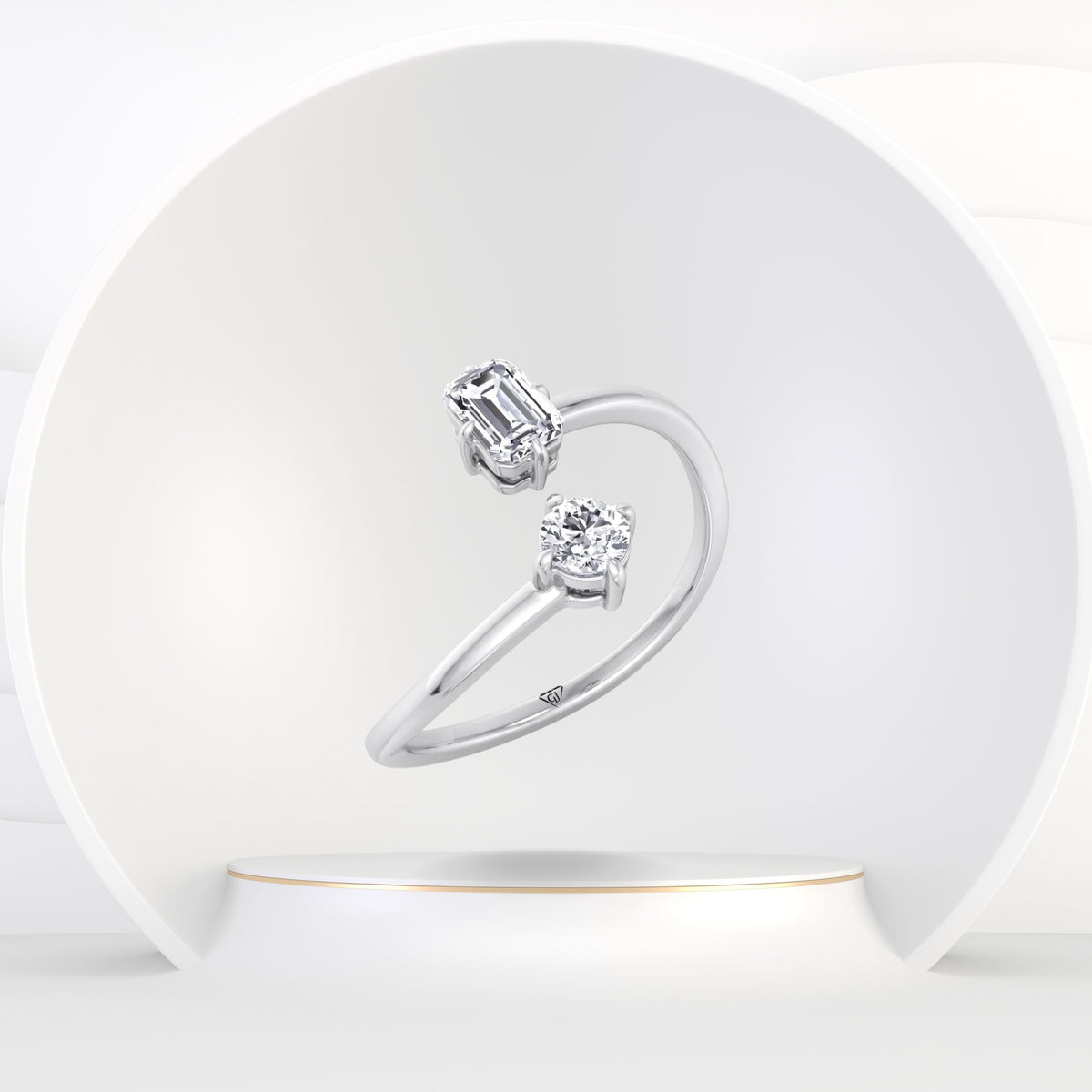 Prisca - Emerald Cut & Round Cut Diamond Stackable Ring - Gem Jewelers Co