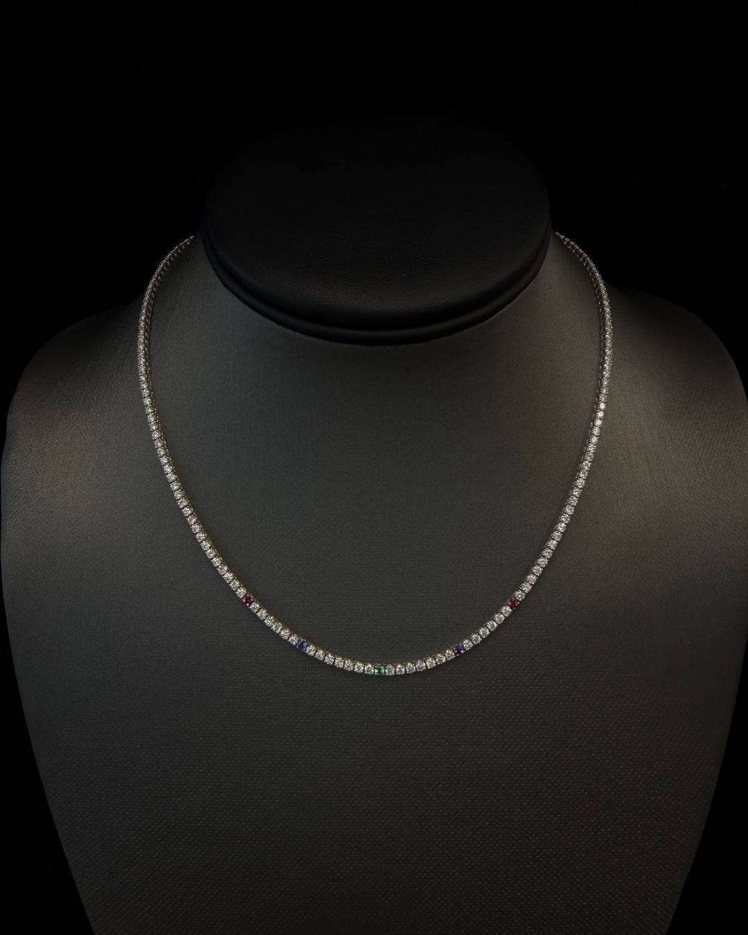 Custom Birthstone Diamond Tennis Necklace Natural Diamond Tennis Necklace 14K Solid Gold