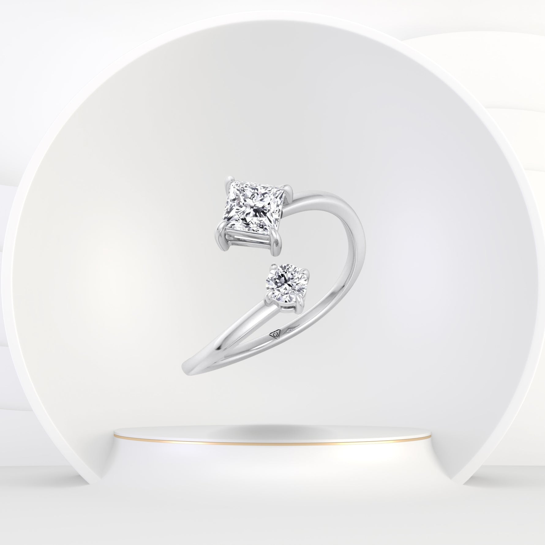 Ora - Princess & Round Cut Diamond Stackable Ring - Gem Jewelers Co