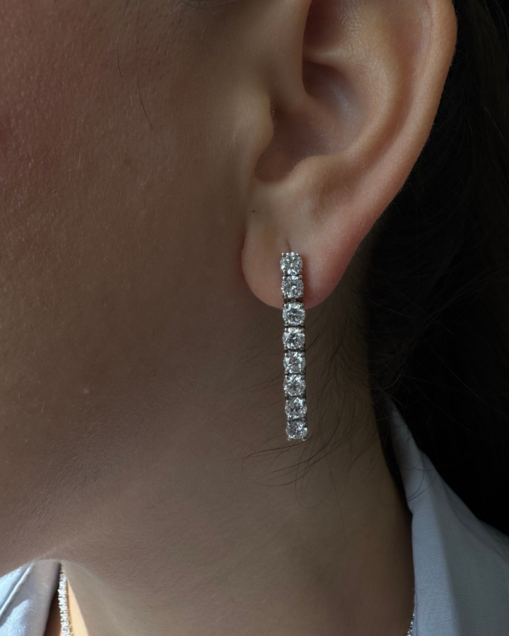 Round Cut Natural Diamond Tennis Earrings