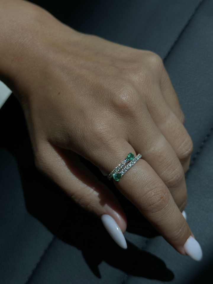 1.25CT T.W Pear Shape Emerald Pave Stack Ring