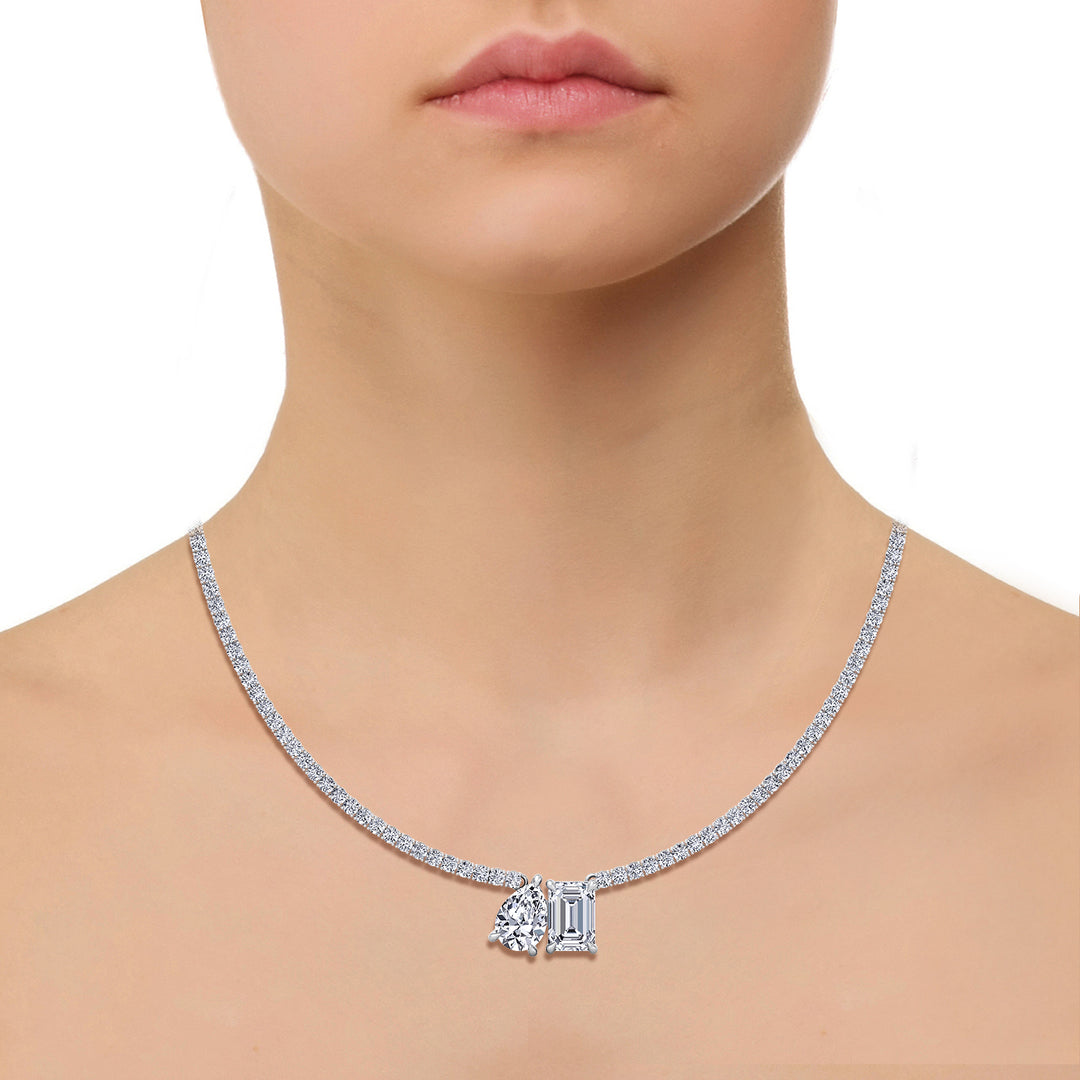 Toi Et Moi Pear and Emerald Natural Diamond Tennis Necklace