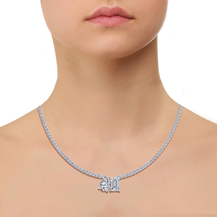 Toi Et Moi Pear and Emerald Natural Diamond Tennis Necklace