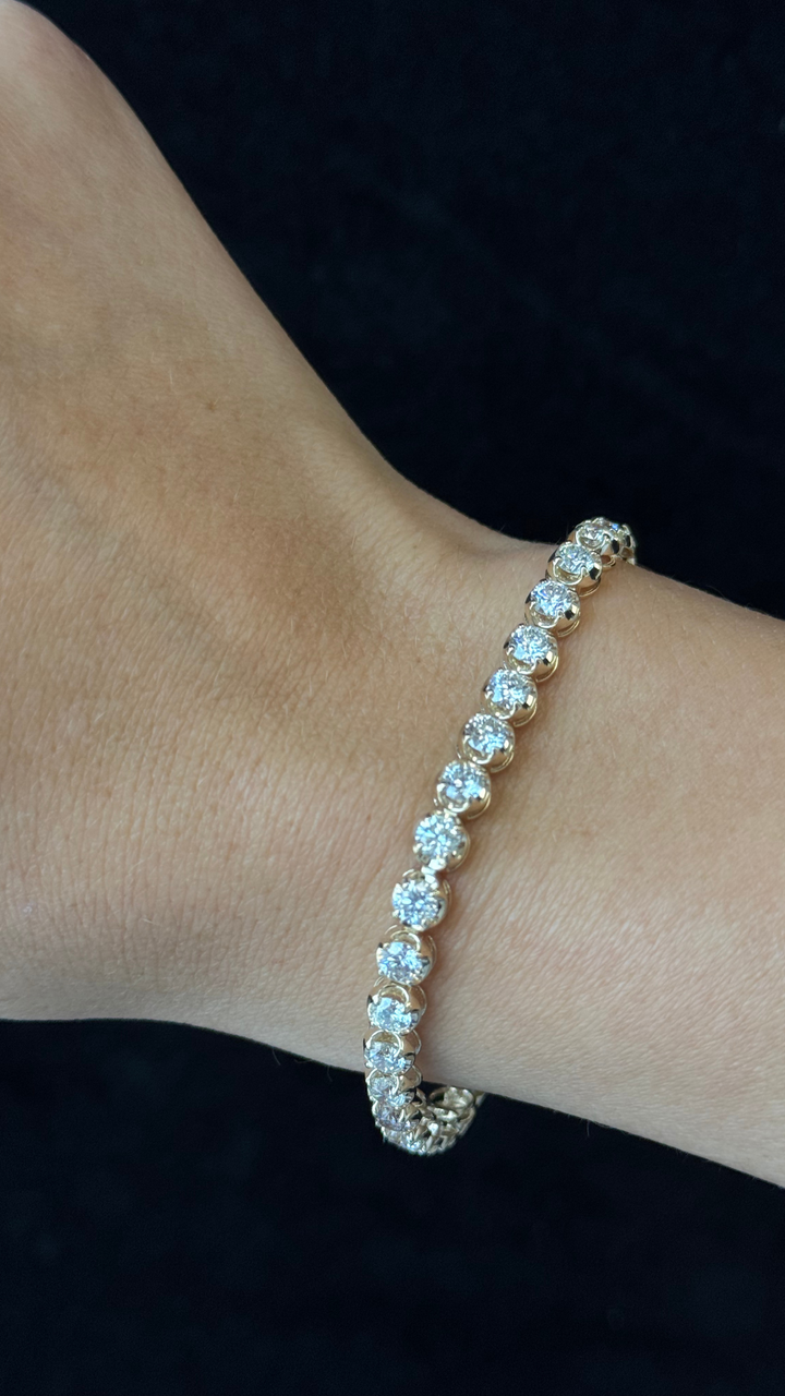 Crown Prong Natural Diamond Tennis Bracelet 18K Solid Gold