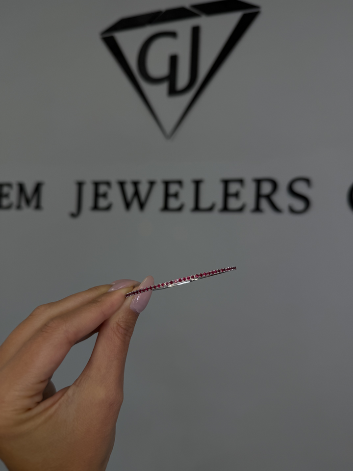 Flexible Natural Red Ruby Bangle in 14K Solid Gold Lifestyle 1