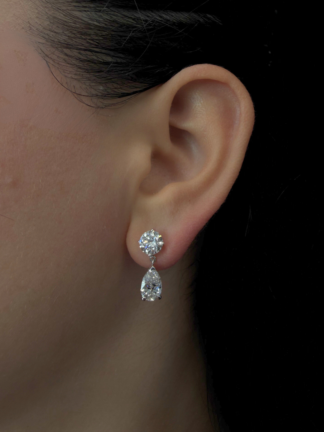Round and Pear Shape Natural Diamond Drop Earrings