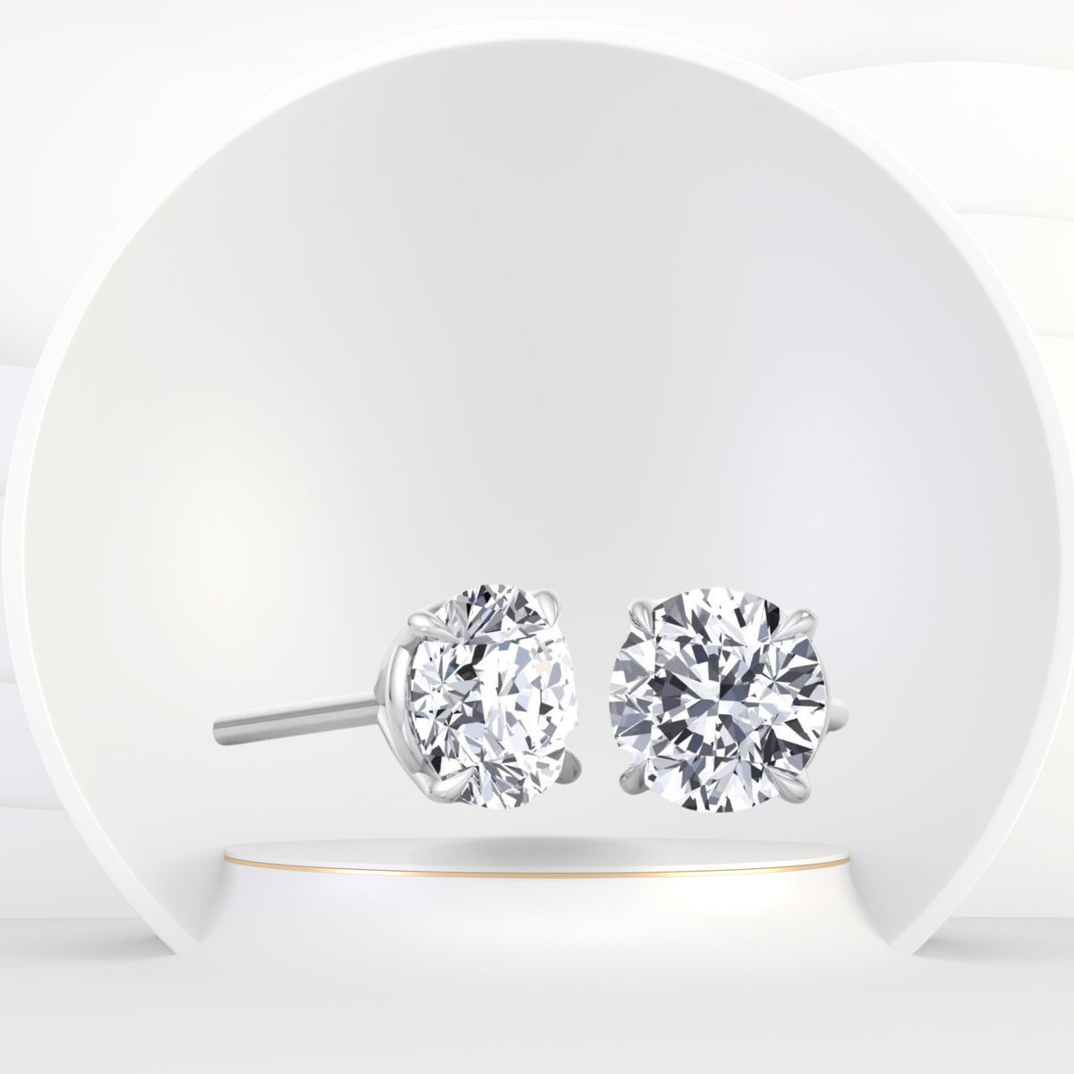 GIA Certified 1CT Round Cut Diamond Studs in 14K Solid Gold - Gem Jewelers Co