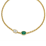 Natural Green Emerald and Diamond Chain Necklace Yellow Gold