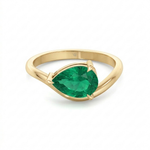 Natural Green Emerald Pear Shape Pinky Ring Yellow Gold 14K