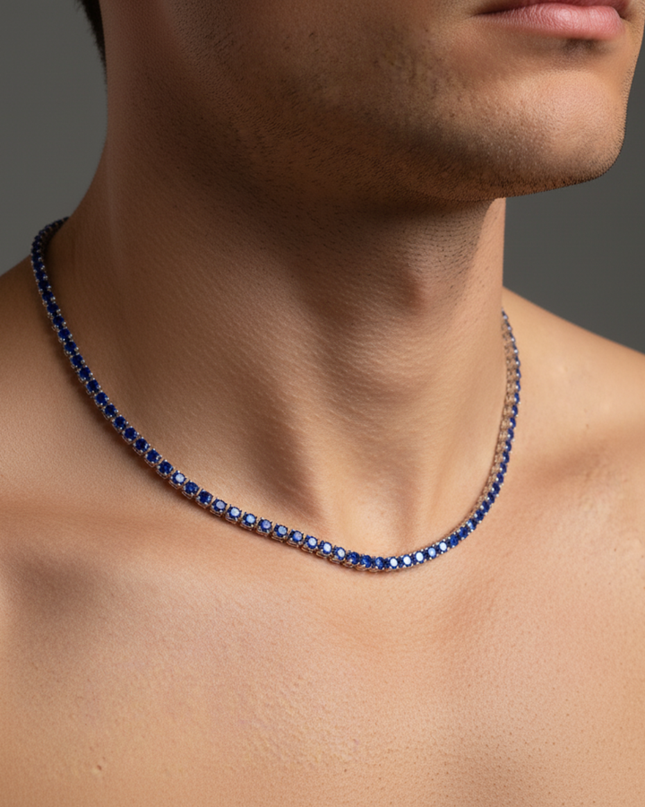 Men's Natural Blue Sapphire Tennis Necklace
