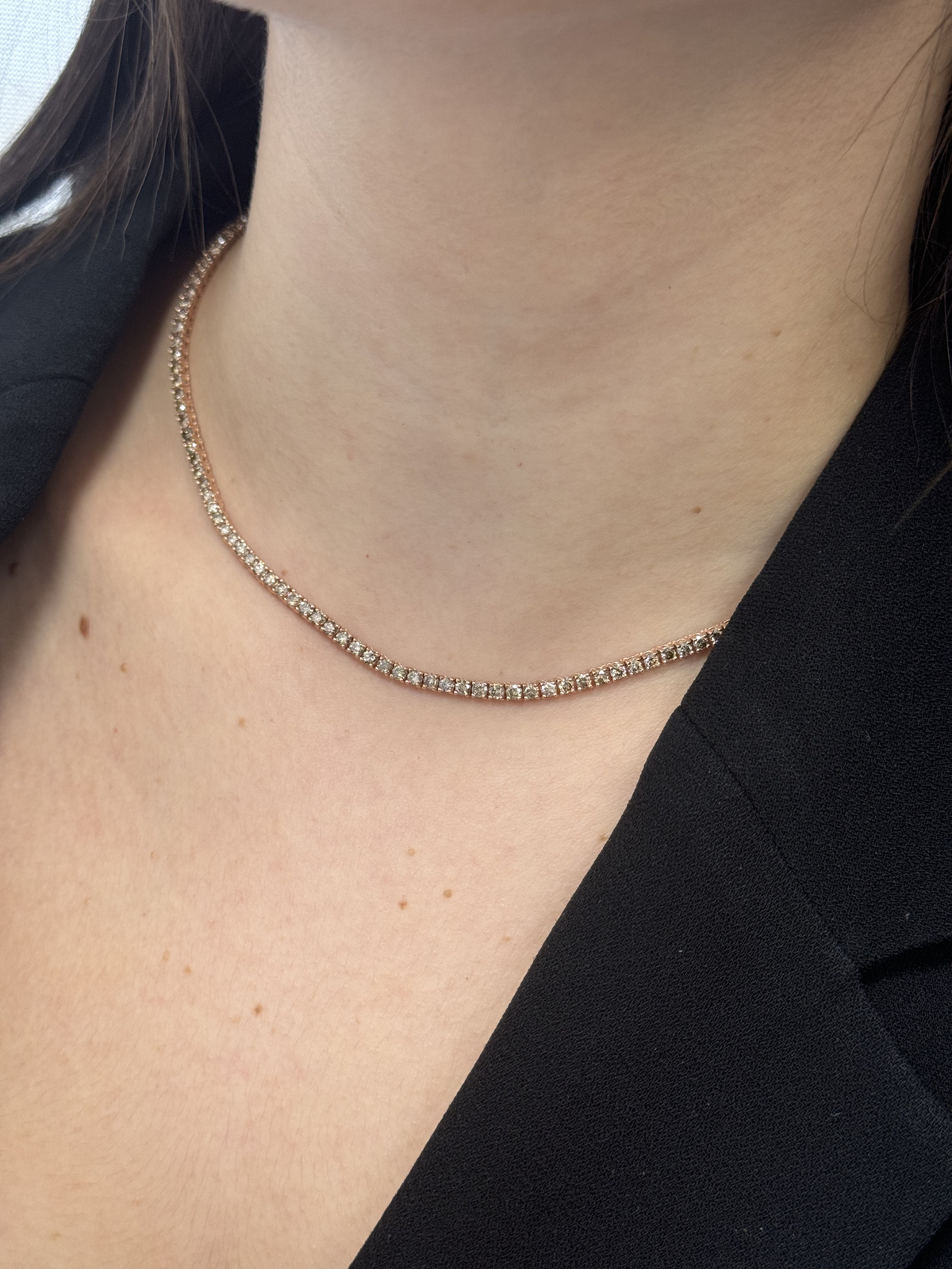 4 Prong Champagne Diamond Tennis Necklace 14K Solid Gold