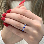 Alternating Natural Emerald Shape Blue Sapphire and Round Shape Diamond Eternity Band LF White