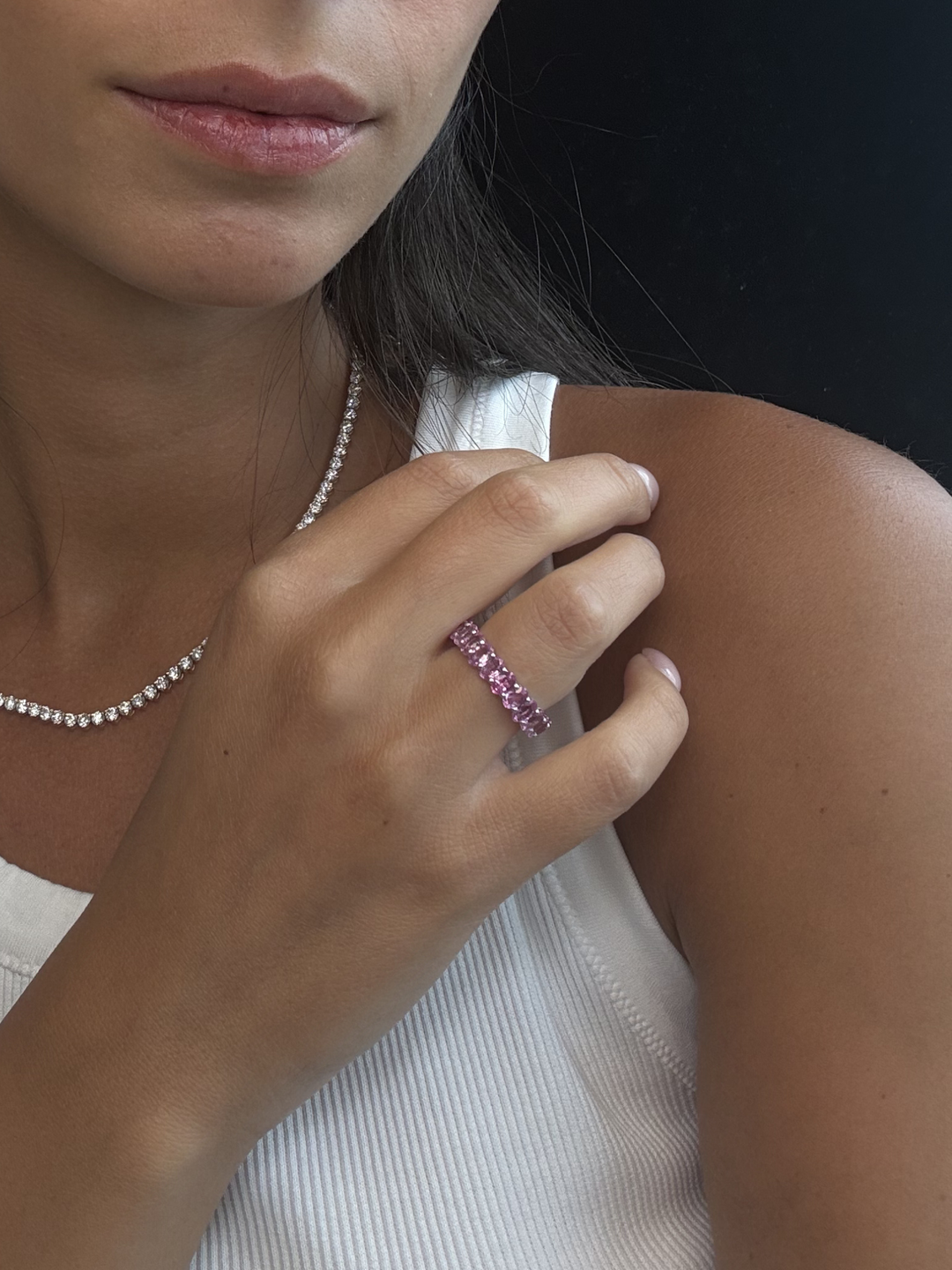 Oval Shape Pink Sapphire Eternity Band