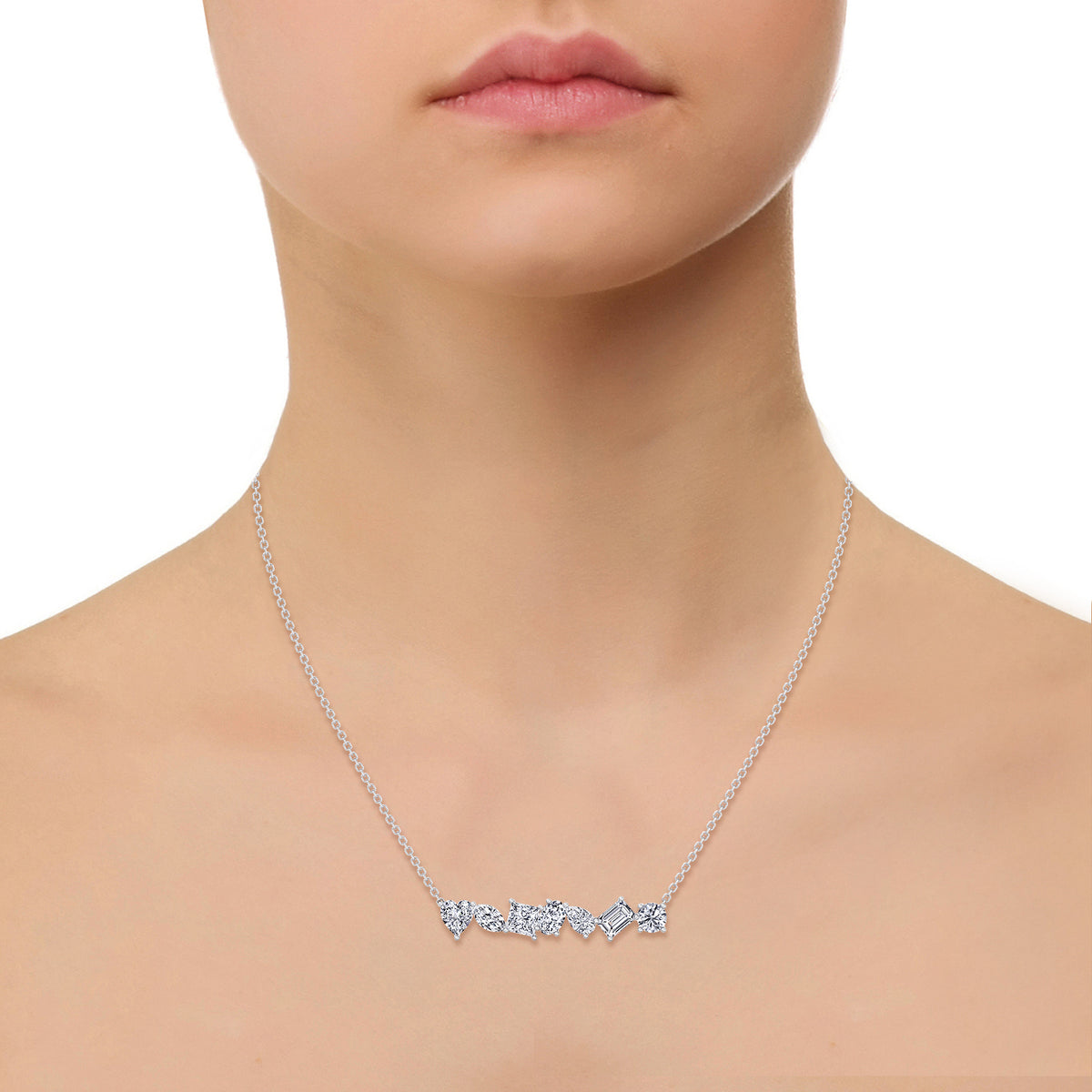 Multi Shape Natural Diamond Bar Pendant White