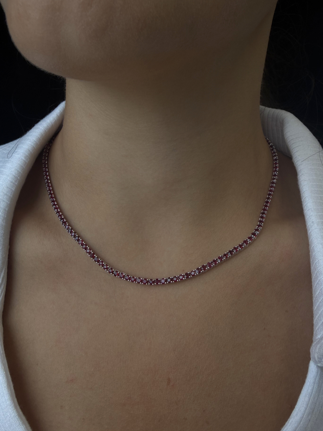 Round Cut Natural Red Ruby Tennis Necklace 14K Solid Gold