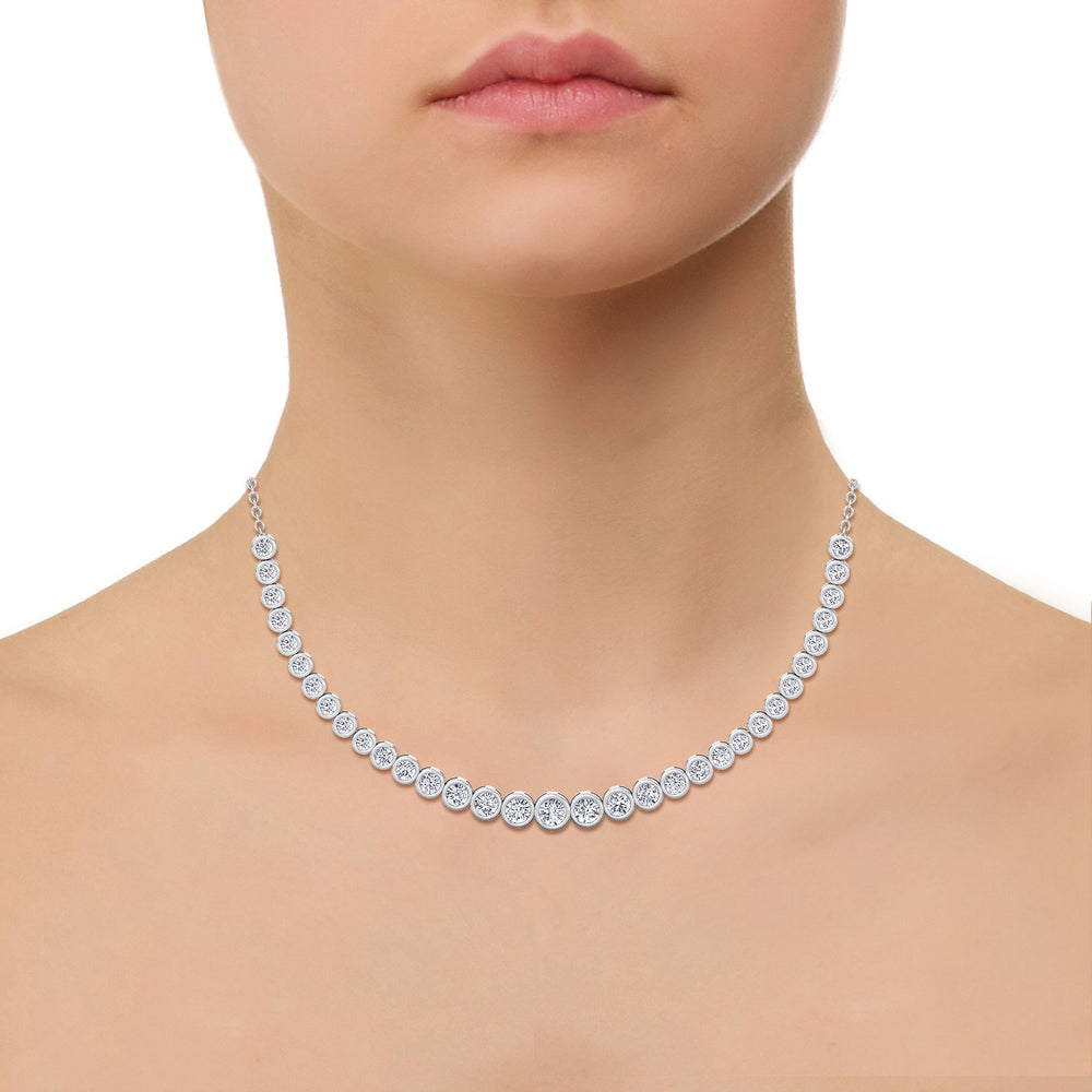 Halfway Graduated Bezel Set Natural Diamond Tennis Necklace White