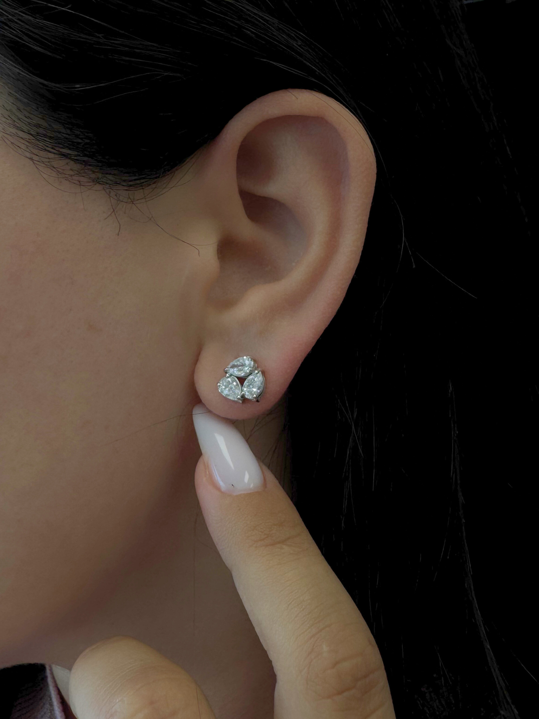 3 Stone Pear Shape Natural Diamond Trio Studs