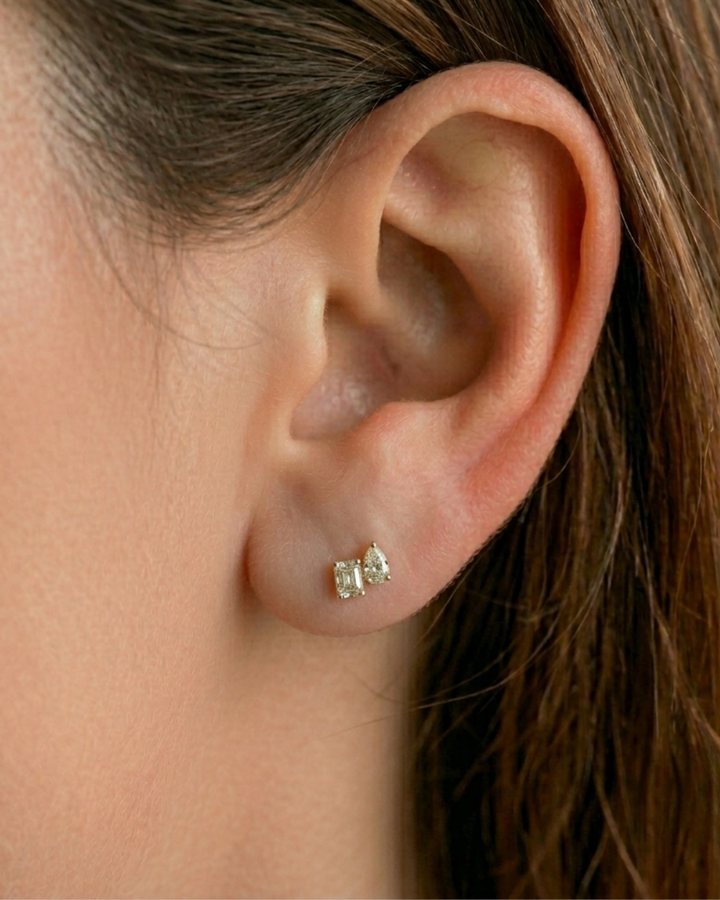 Radiant and Pear Shape Toi Et Moi Natural Diamond Studs