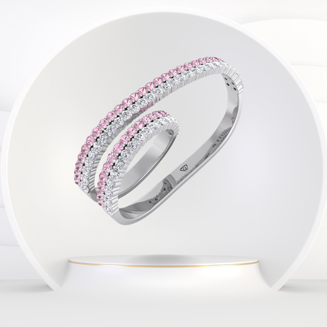 Modern Two-Finger Gold Ring with Gemstones