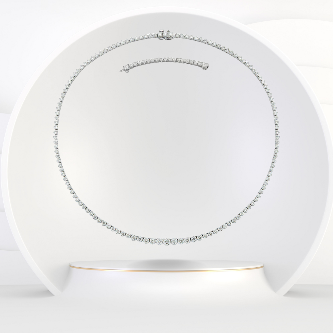 3-Prong Riviera Graduated Natural Diamond Tennis Necklace with Extender