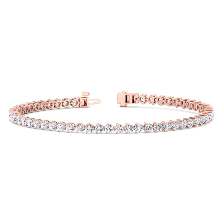 3-Prong Natural Diamond Tennis Bracelet-Martini Rose Gold, Front