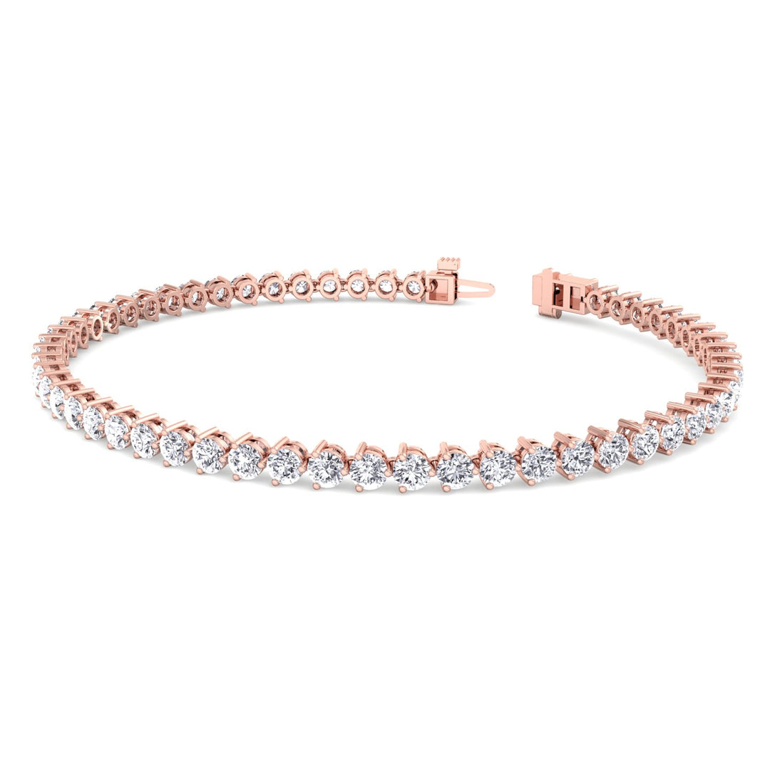 3-Prong Natural Diamond Tennis Bracelet-Martini Rose, Open Clasp