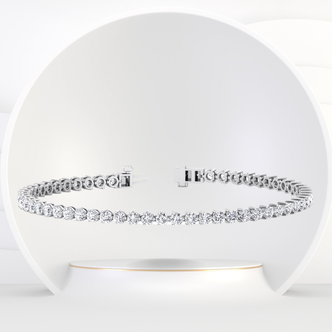 3-Prong Natural Diamond Tennis Bracelet-Martini Style 14K Solid Gold