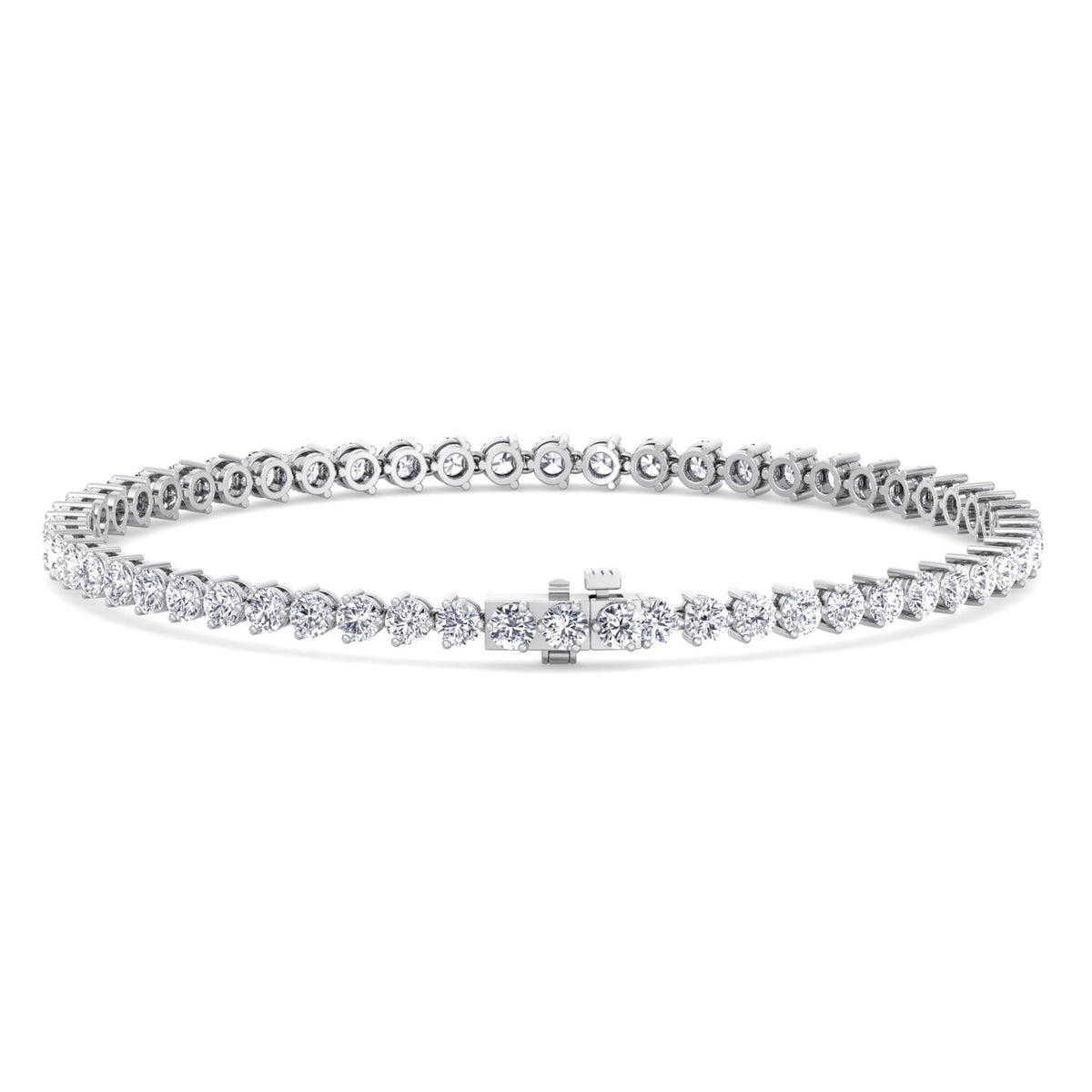 3-Prong Natural Diamond Tennis Bracelet-Martini White Gold, Clasp