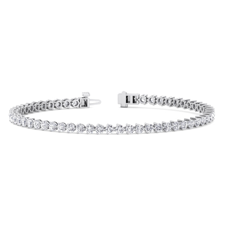 3-Prong Natural Diamond Tennis Bracelet-Martini White Gold, Front