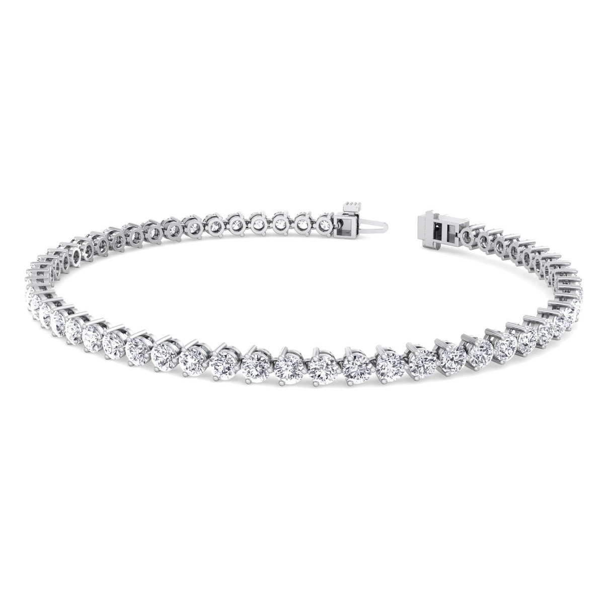 3-Prong Natural Diamond Tennis Bracelet-Martini White, Open Clasp