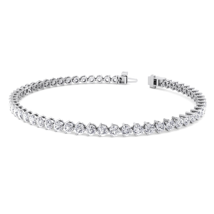 3-Prong Natural Diamond Tennis Bracelet-Martini White, Open Clasp