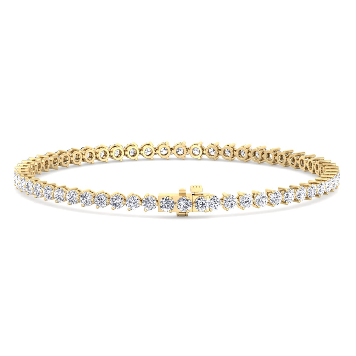 3-Prong Natural Diamond Tennis Bracelet-Martini Yellow Gold, Clasp