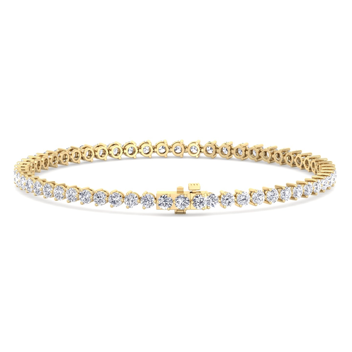 3-Prong Natural Diamond Tennis Bracelet-Martini Yellow Gold, Clasp