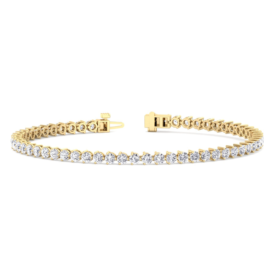 3-Prong Natural Diamond Tennis Bracelet-Martini Yellow Gold, Front