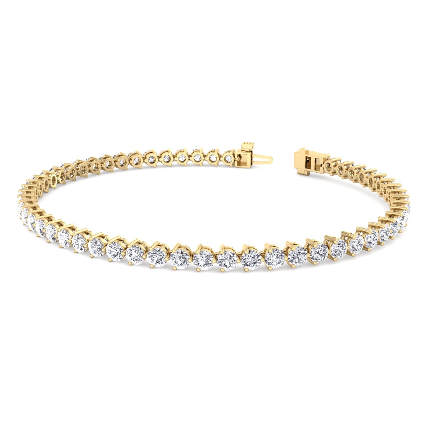3-Prong Natural Diamond Tennis Bracelet-Martini Yellow, Open Clasp