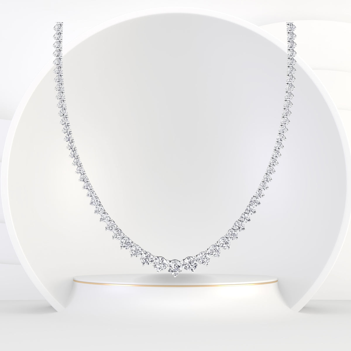 3-Prong Riviera Graduated Natural Diamond Tennis Necklace in Platinum