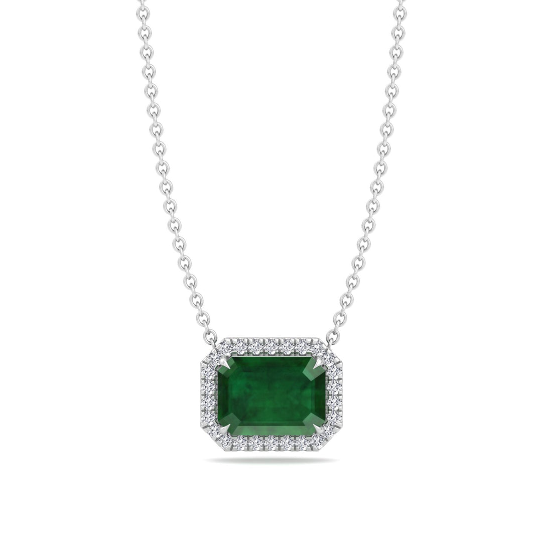 3.10CT Emerald Cut Diamond & Emerald Halo Pendant, White Gold