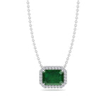 3.10CT Emerald Cut Diamond & Emerald Halo Pendant, White Gold