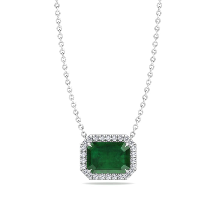 3.10CT Emerald Cut Diamond & Emerald Halo Pendant, White Gold