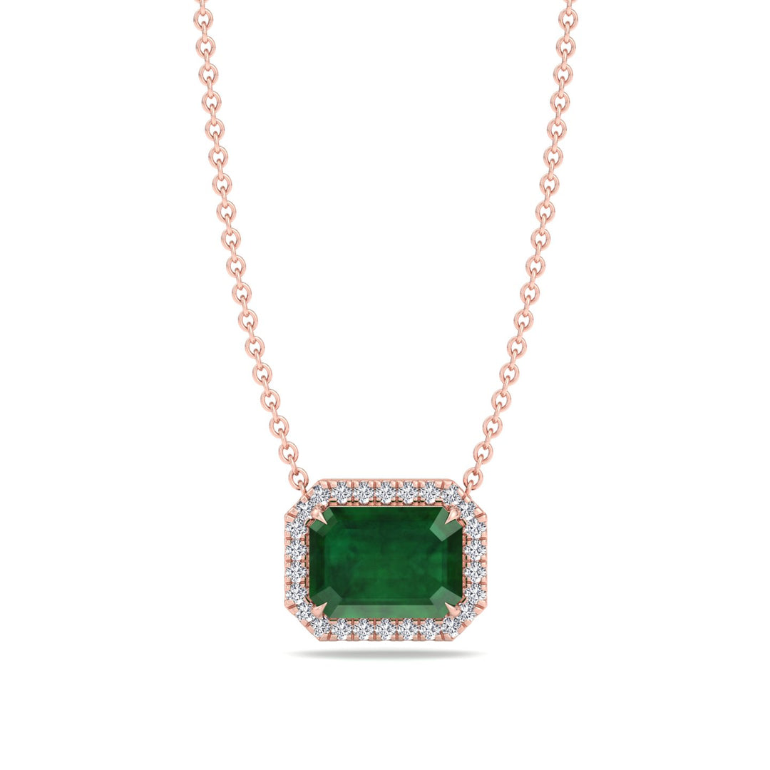 3.10CT Emerald Cut Diamond & Emerald Necklace, Rose Gold