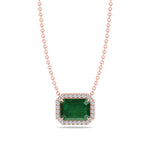 3.10CT Emerald Cut Diamond & Emerald Necklace, Rose Gold